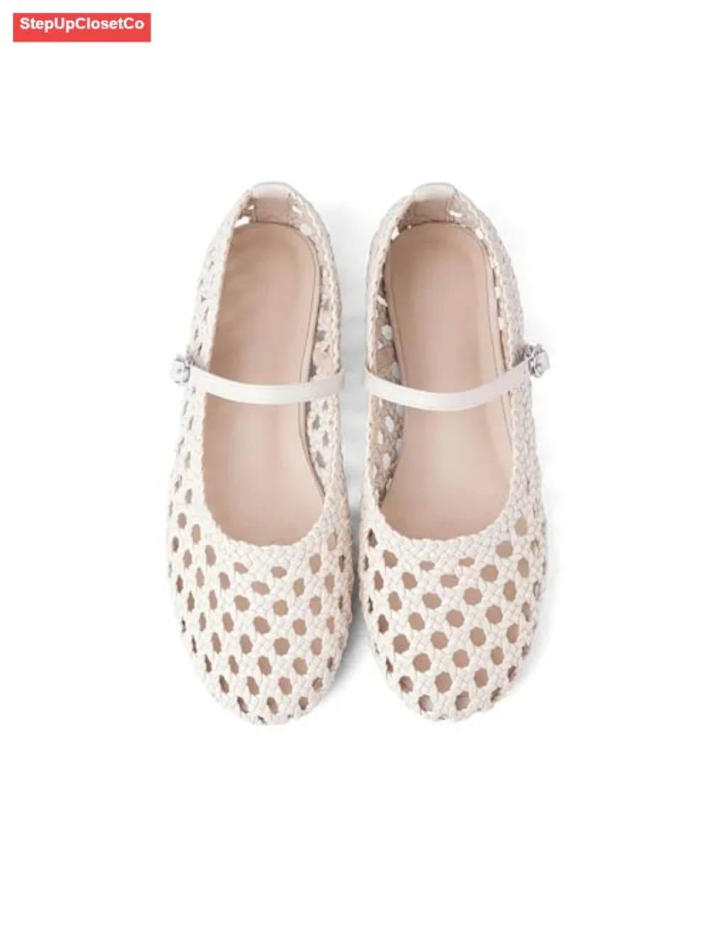 Mary Jane Mesh Ballet Flats Round Toe Buckle Strap Faux Leather